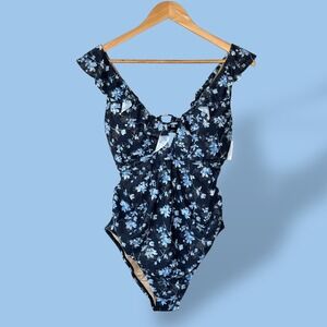 NEW A‎ Pea in the Pod Ruffle Maternity One Piece Blue Floral Swim Size Medium